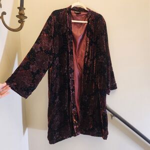 Vtg Ashley Stewart Floral Velvet Burnout Kimono Robe Silk Blend Whimsygoth 18/20